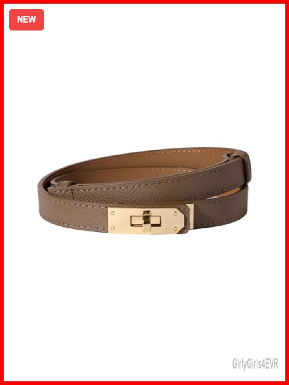 Women's Skinny Leather Belt Adjustable Golden Turn Lock Waistband